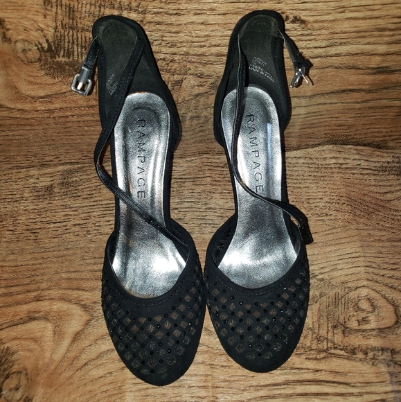Rampage Shoes - Rampage Black Suede Ankle Strap Heels